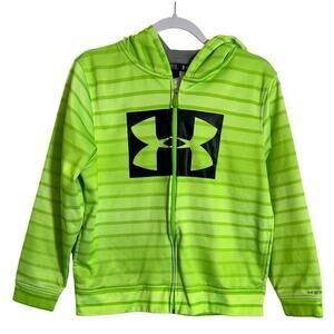 Under Armour UA Storm Full Zip Big Logo Hooded Jacket Youth L Large Neon Green
